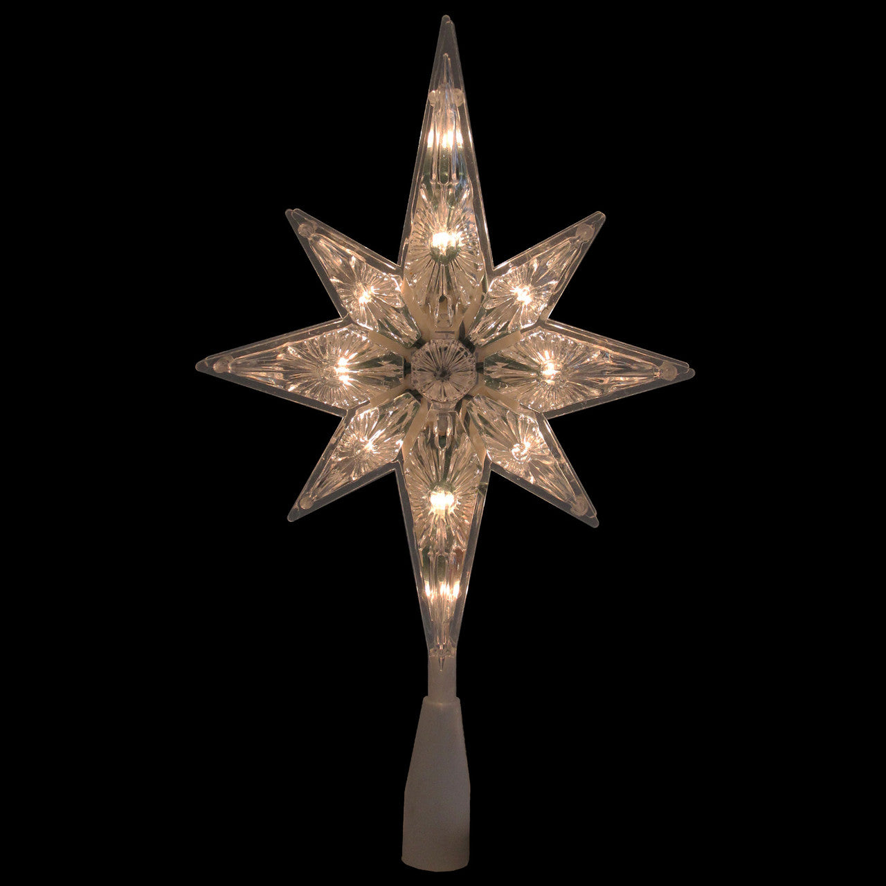 10" Lighted Faceted Star of Bethlehem Christmas Tree Topper, Clear Lights