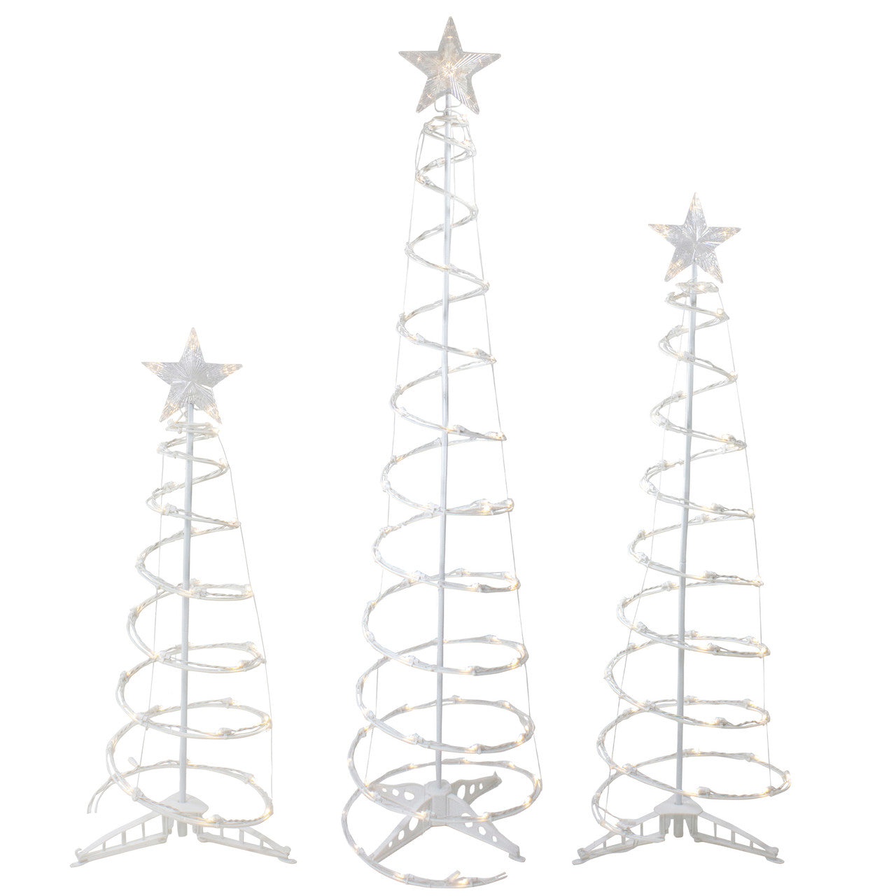 Set of 3 LED Lighted Warm White Outdoor Spiral Christmas Cone Trees 3', 4', and 6'