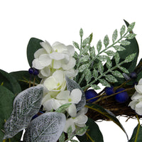 Thumbnail for Iced Hydrangeas, Blueberries, and Foliage Artificial Christmas Wreath - 26 Inch, Unlit