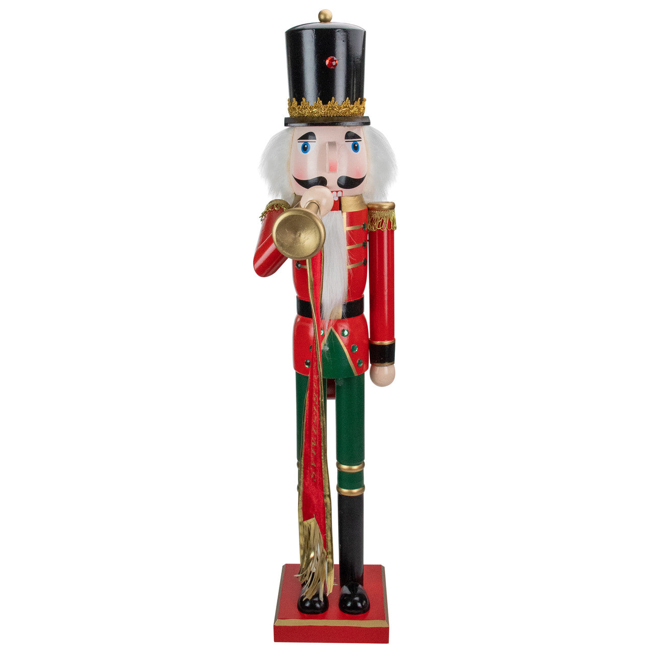 36" Red and Green Christmas Nutcracker Soldier with Horn