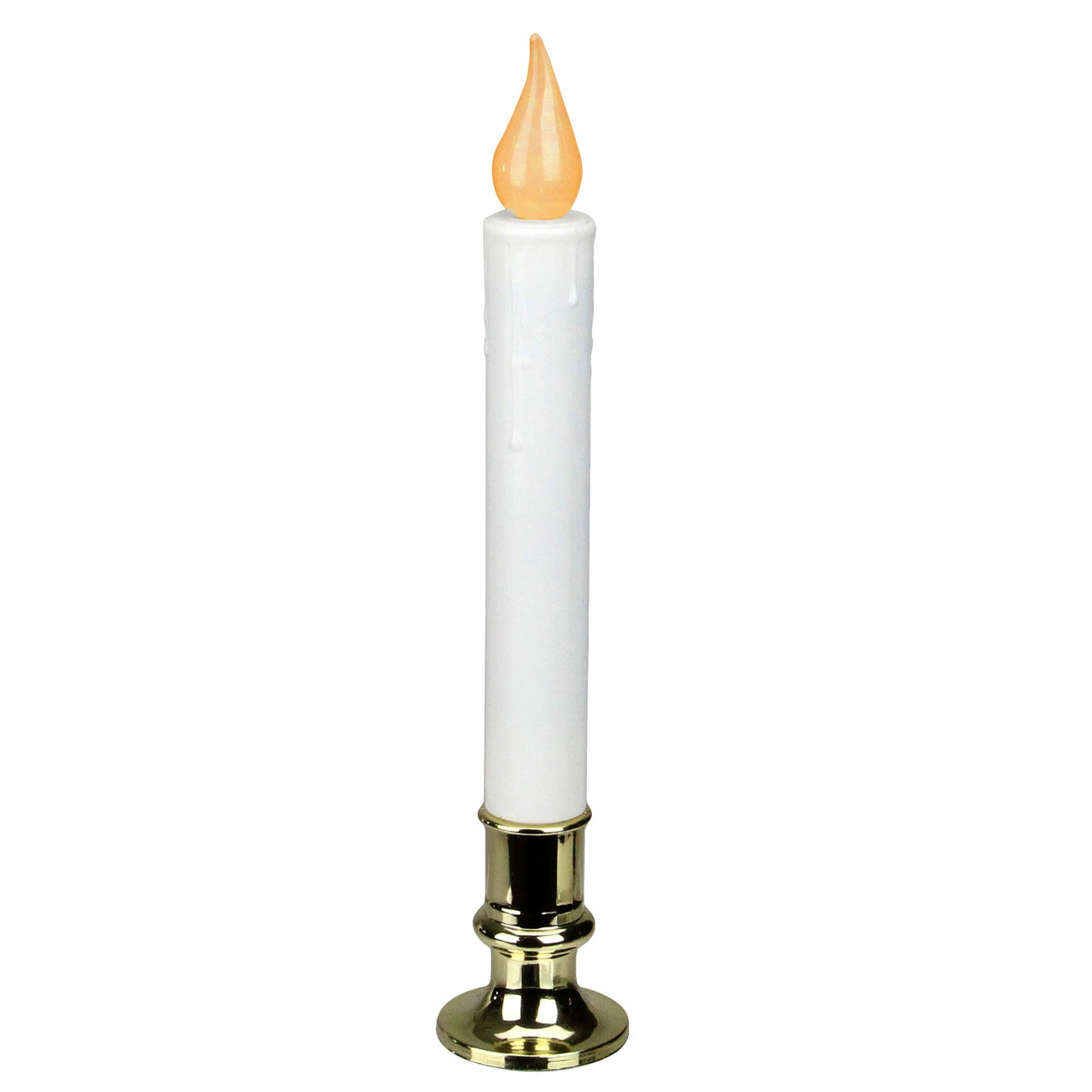 White LED Flickering Christmas Candle Lamp with Brass Base - 9 inch