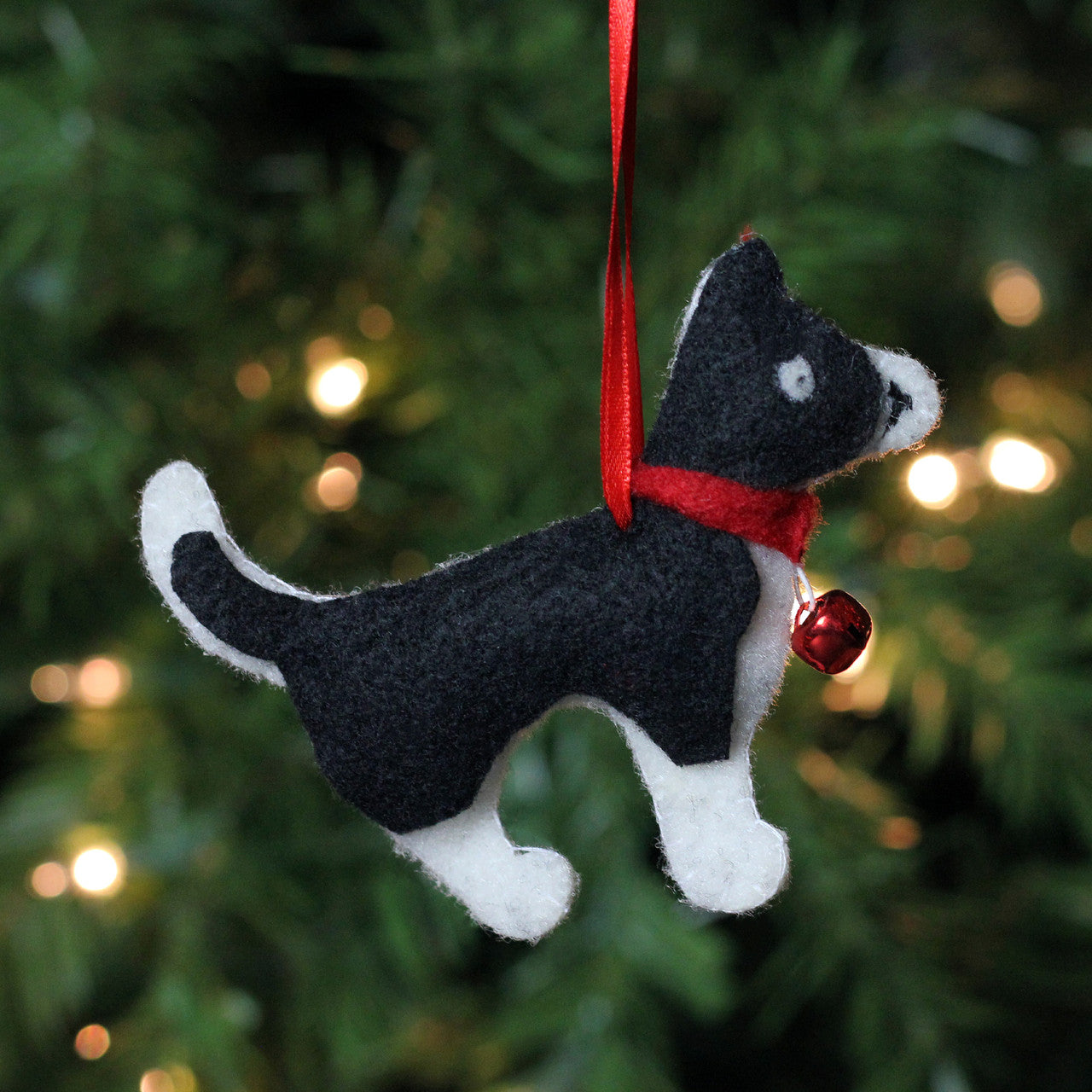 4.5" Cream White and Black Cat with Bell Christmas Ornament