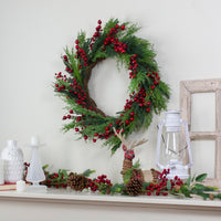 Thumbnail for Mixed Pine and Berries Artificial Christmas Wreath - 26 inch, Unlit