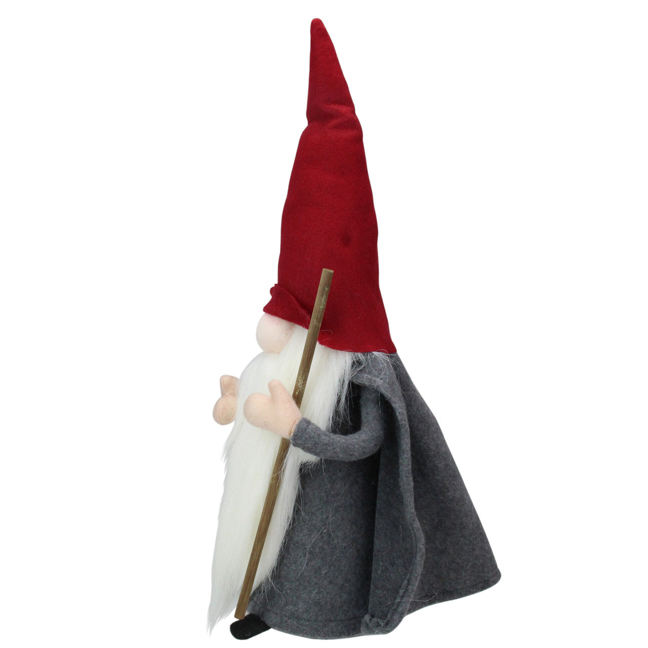 18" Gray and Red Standing Big Nose Gnome Holding a Stick