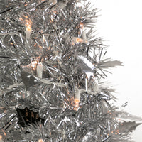 6' Pre-Lit Silver Tinsel Pop-Up Artificial Christmas Tree - Clear Lights