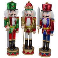 Set of 3 Red Sequin Jacket Wooden Christmas Nutcrackers 14.25