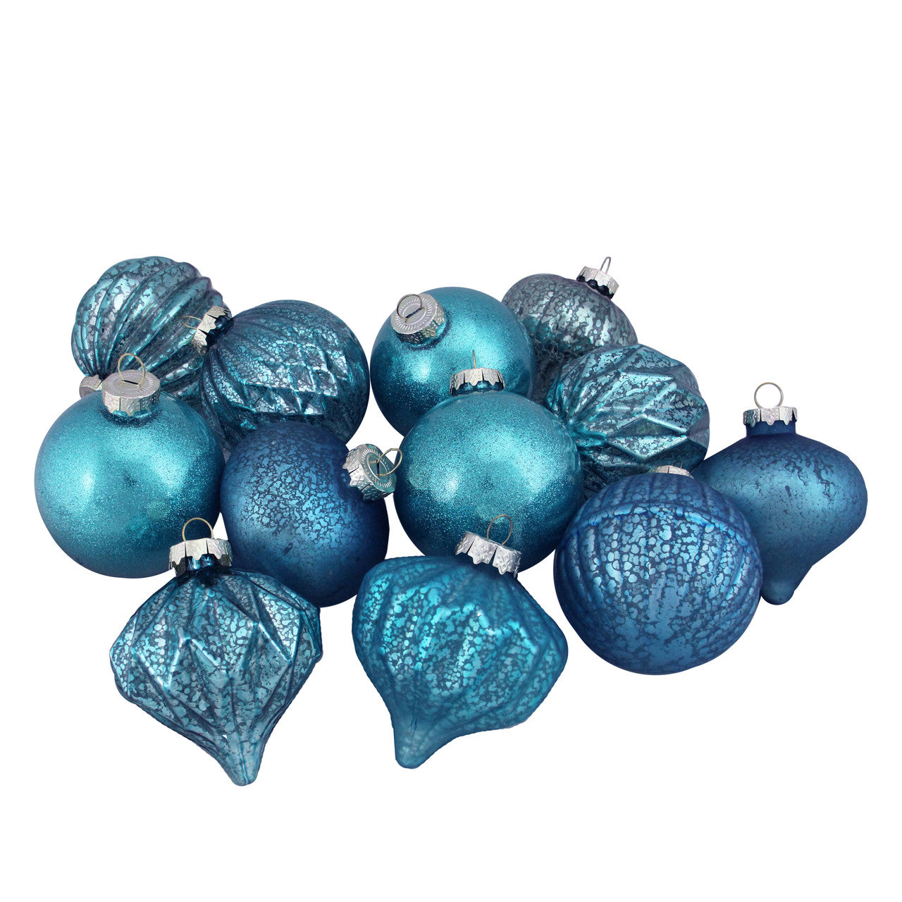 12ct Teal Blue 3-Finish Christmas Ornaments 3.75" (95mm)