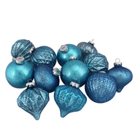 12ct Teal Blue 3-Finish Christmas Ornaments 3.75