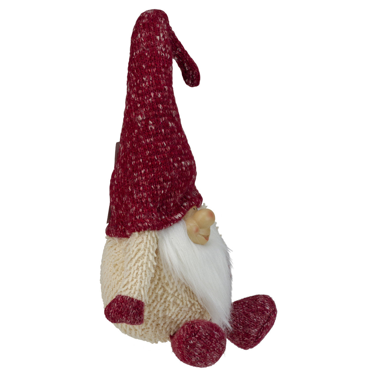 17" Ivory and Red Chubby Smiling Gnome Plush Tabletop Christmas Decoration