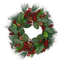 Thumbnail for Leaves, Berry and Pine Needle Artificial Christmas Wreath - 24-Inch, Unlit