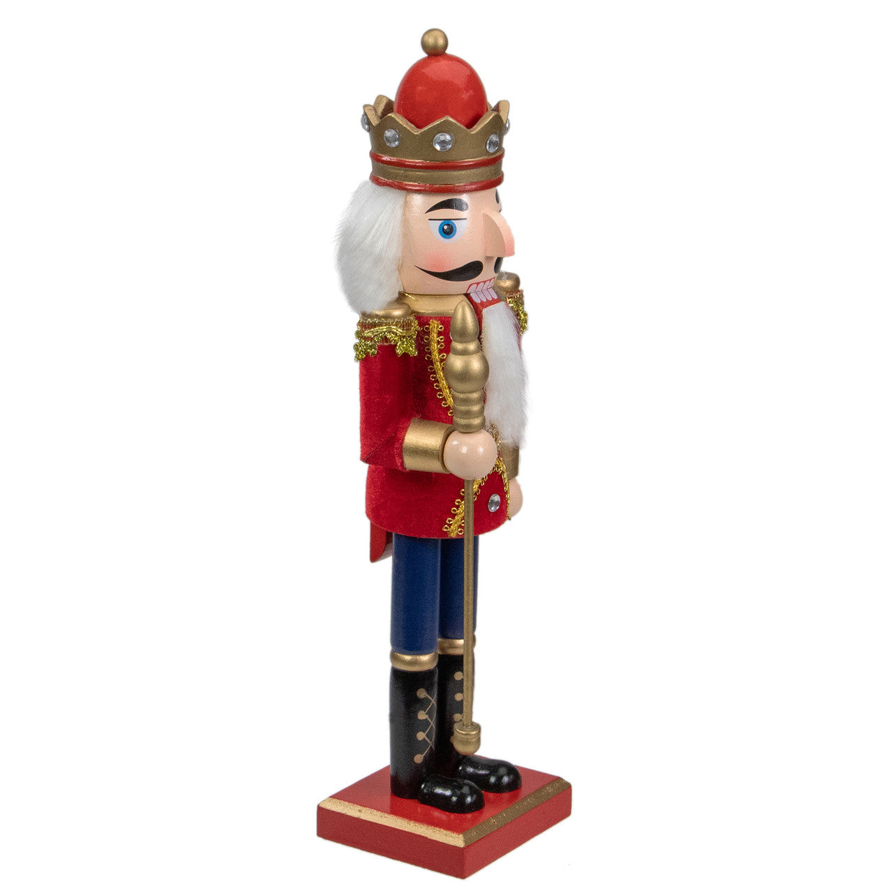 14" Red and Gold Traditional Christmas Nutcracker King with Scepter Tabletop Figurine