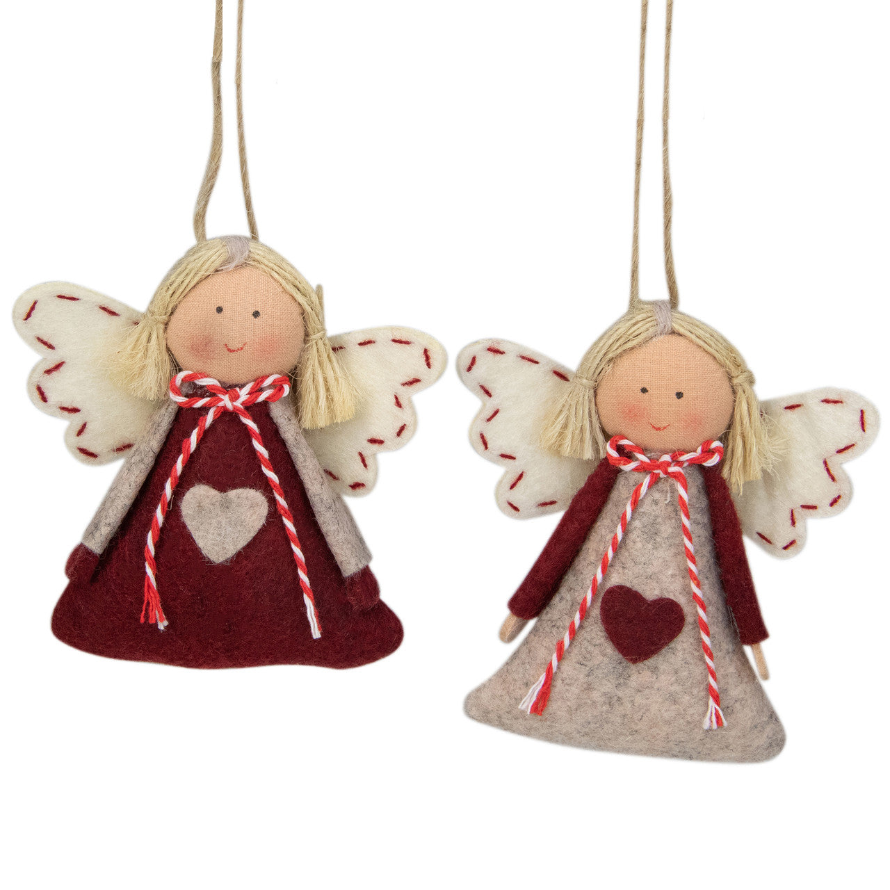 Set of 2 Gray and Red Angel Christmas Ornaments 3.5"