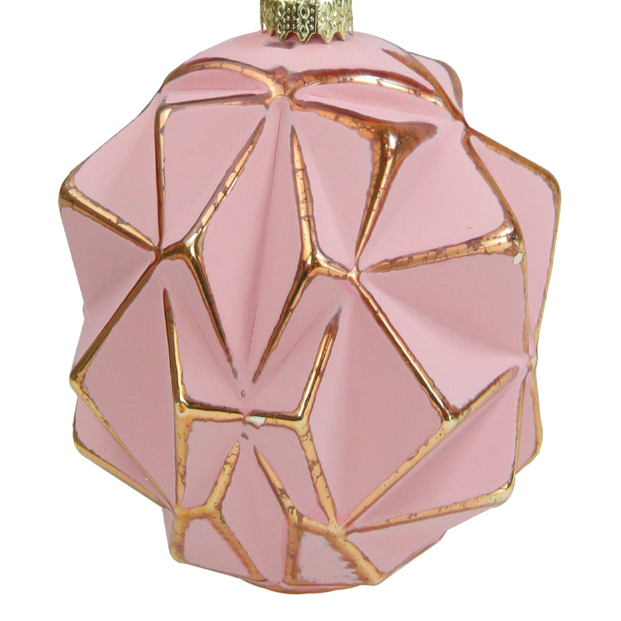 4" Pink and Gold Round 3D Geometric Glass Christmas Ornament