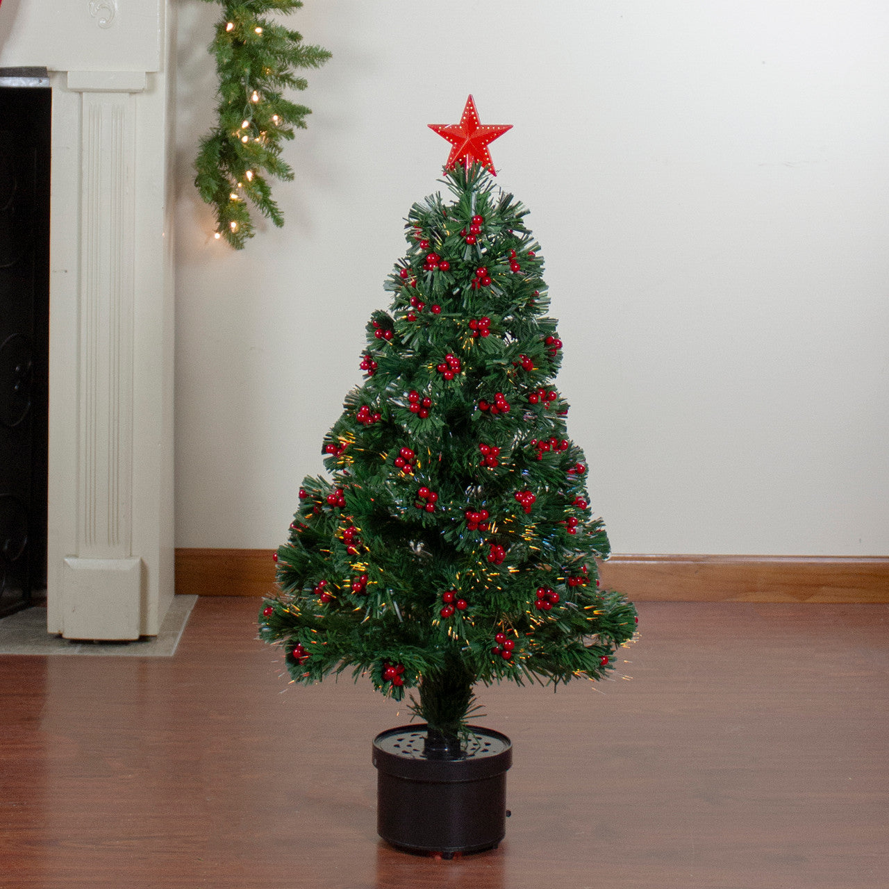 3' Pre-Lit Color Changing Fiber Optic Christmas Tree with Red Berries