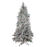 Thumbnail for 6.5' Pre-Lit Flocked Dunton Spruce Slim Artificial Christmas Tree - Multi Lights