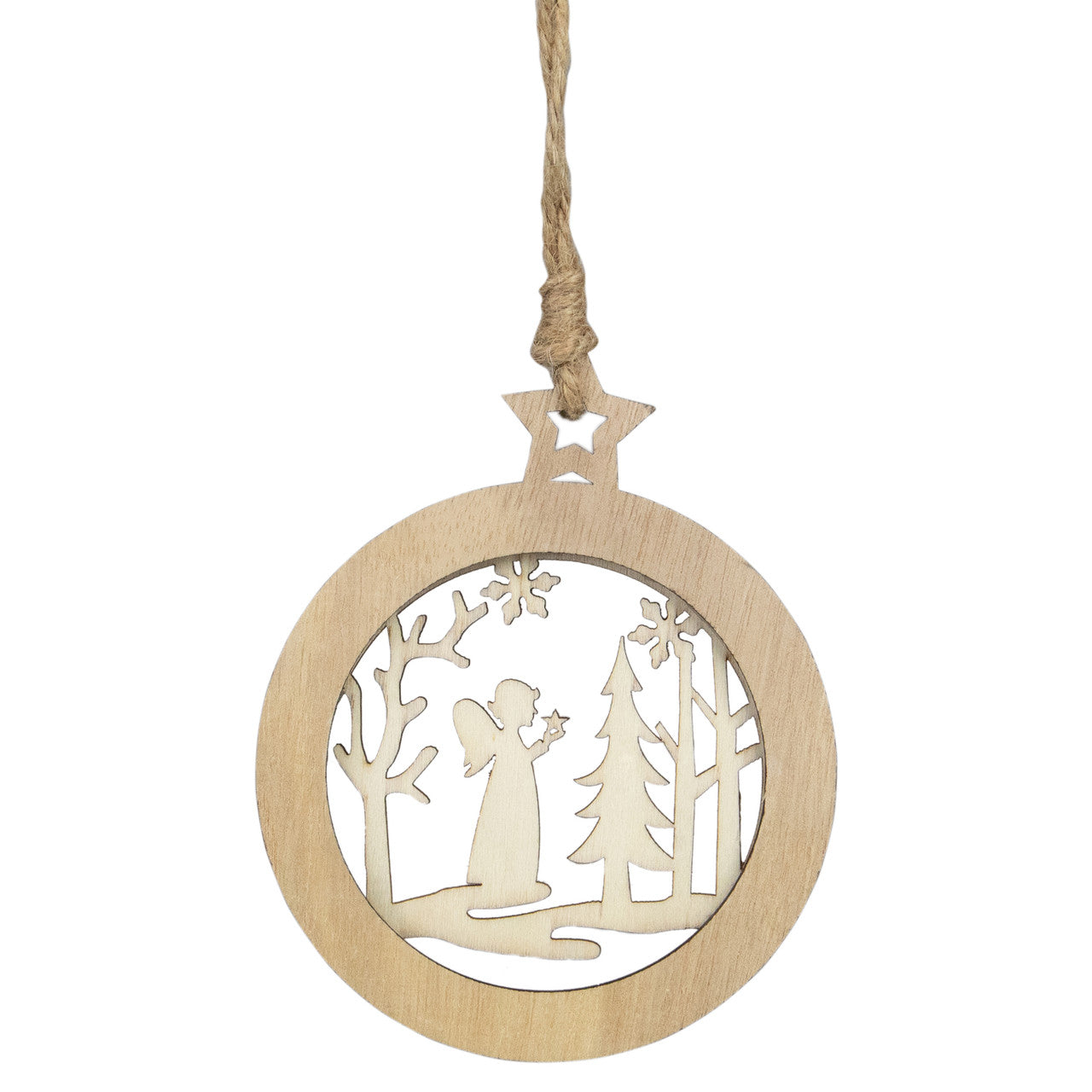 4.25" Wooden Angel and Pine Tree Christmas Ornament