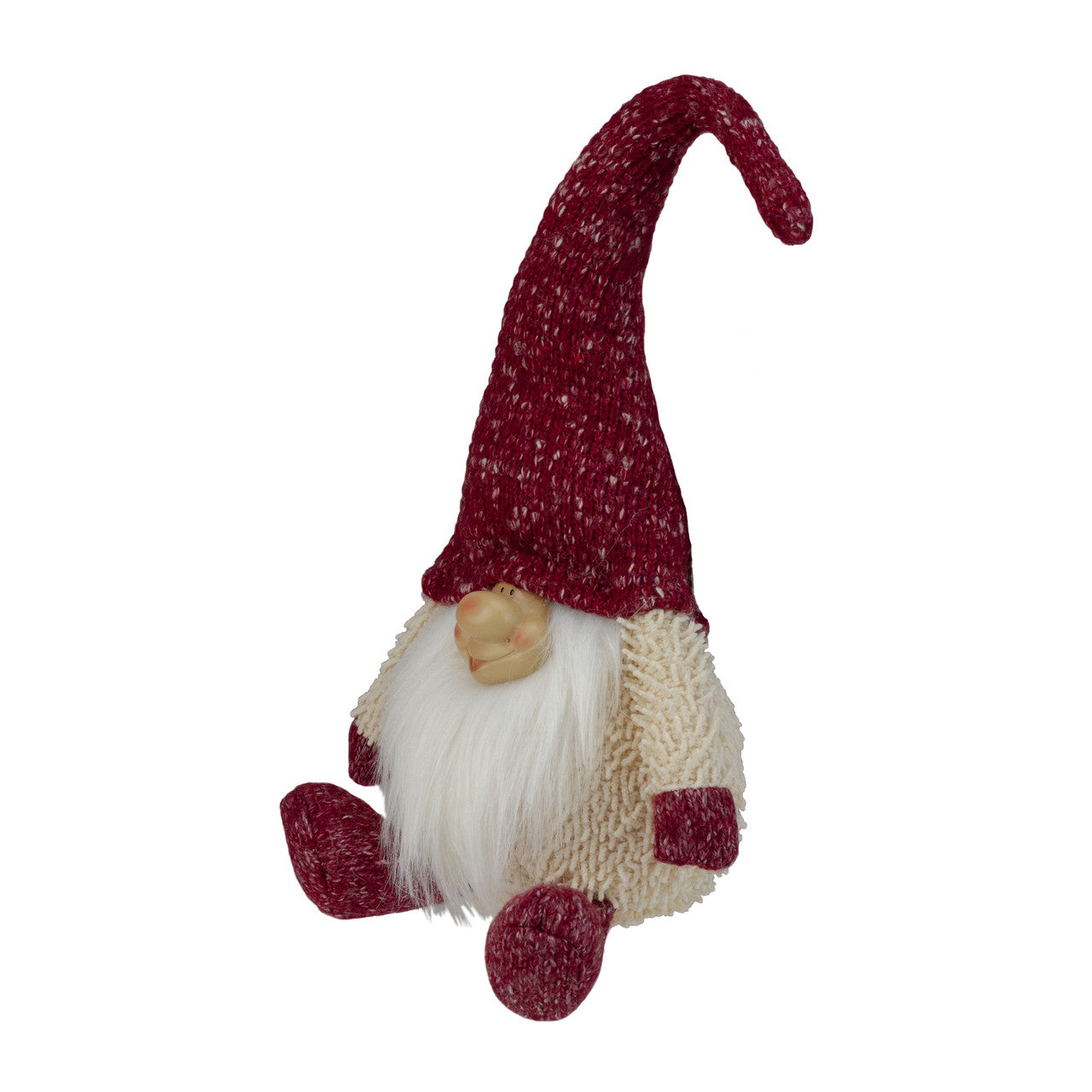 17" Ivory and Red Chubby Smiling Gnome Plush Tabletop Christmas Decoration