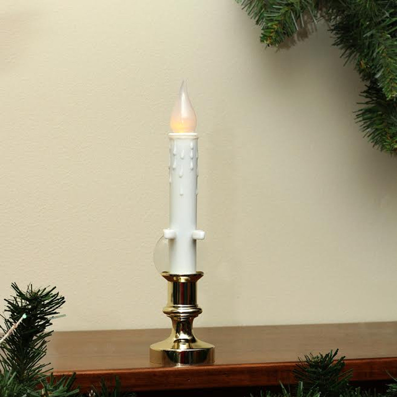 8.5" Pre-Lit White and Gold LED Flickering Window Christmas Candle Lamp