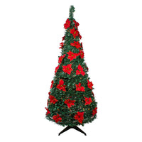 6' Pre-Lit Slim Pre-Decorated Poinsettia Pop-Up Artificial Christmas Tree