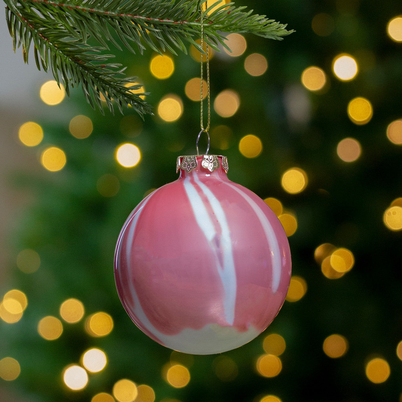 Pink and White Marbled Glass Ball Christmas Ornament 3" (75mm)