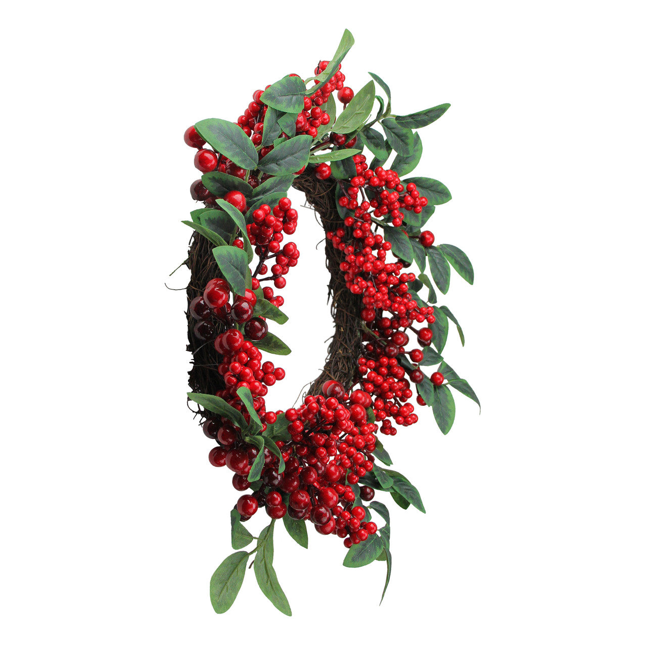 Red Berries and Two-Tone Green Leaves Artificial Christmas Wreath - 18-Inch, Unlit