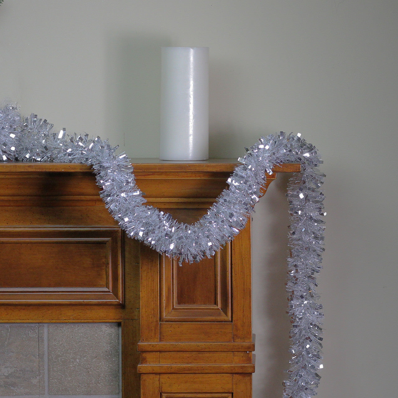 12' Shiny Silver Christmas Tinsel Garland with Holographic Snowflakes - Unlit