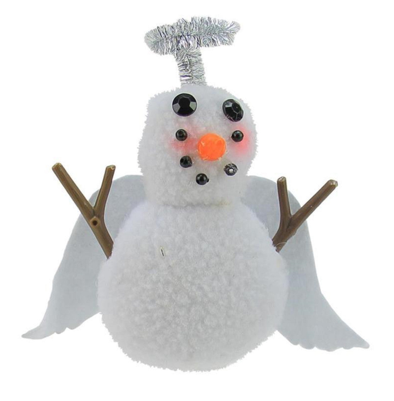 5" Plush White Angel Snowman with Silver Halo Decorative Christmas Ornament