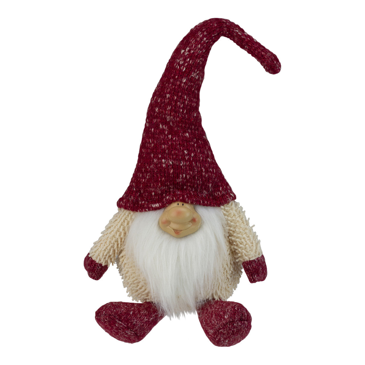 17" Ivory and Red Chubby Smiling Gnome Plush Tabletop Christmas Decoration