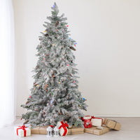 Thumbnail for 6.5' Pre-Lit Flocked Dunton Spruce Slim Artificial Christmas Tree - Multi Lights