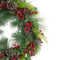 Thumbnail for Iced Red Berries and Mixed Pine Artificial Christmas Wreath - 32 inch, Unllit