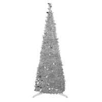 6' Silver Tinsel Pop-Up Artificial Christmas Tree, Unlit