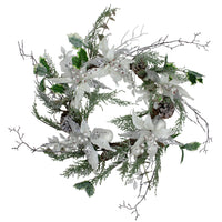 Thumbnail for Iced White Poinsettia Artificial Christmas Wreath - 22 inch, Unlit