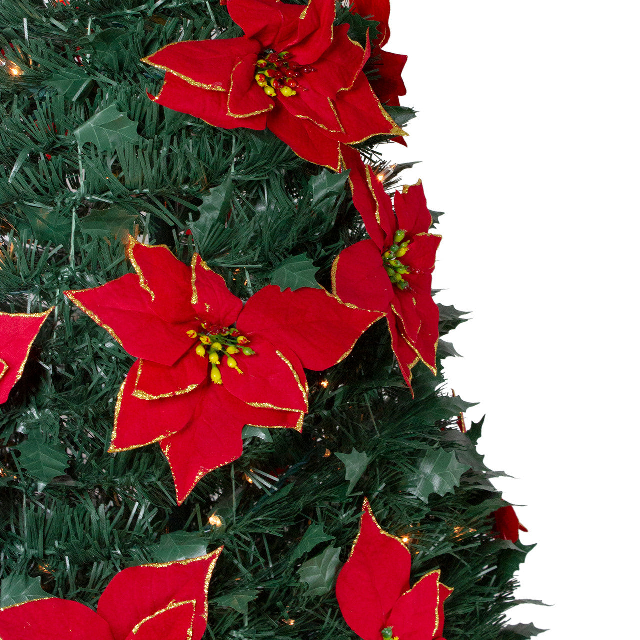 6' Pre-Lit Slim Pre-Decorated Poinsettia Pop-Up Artificial Christmas Tree