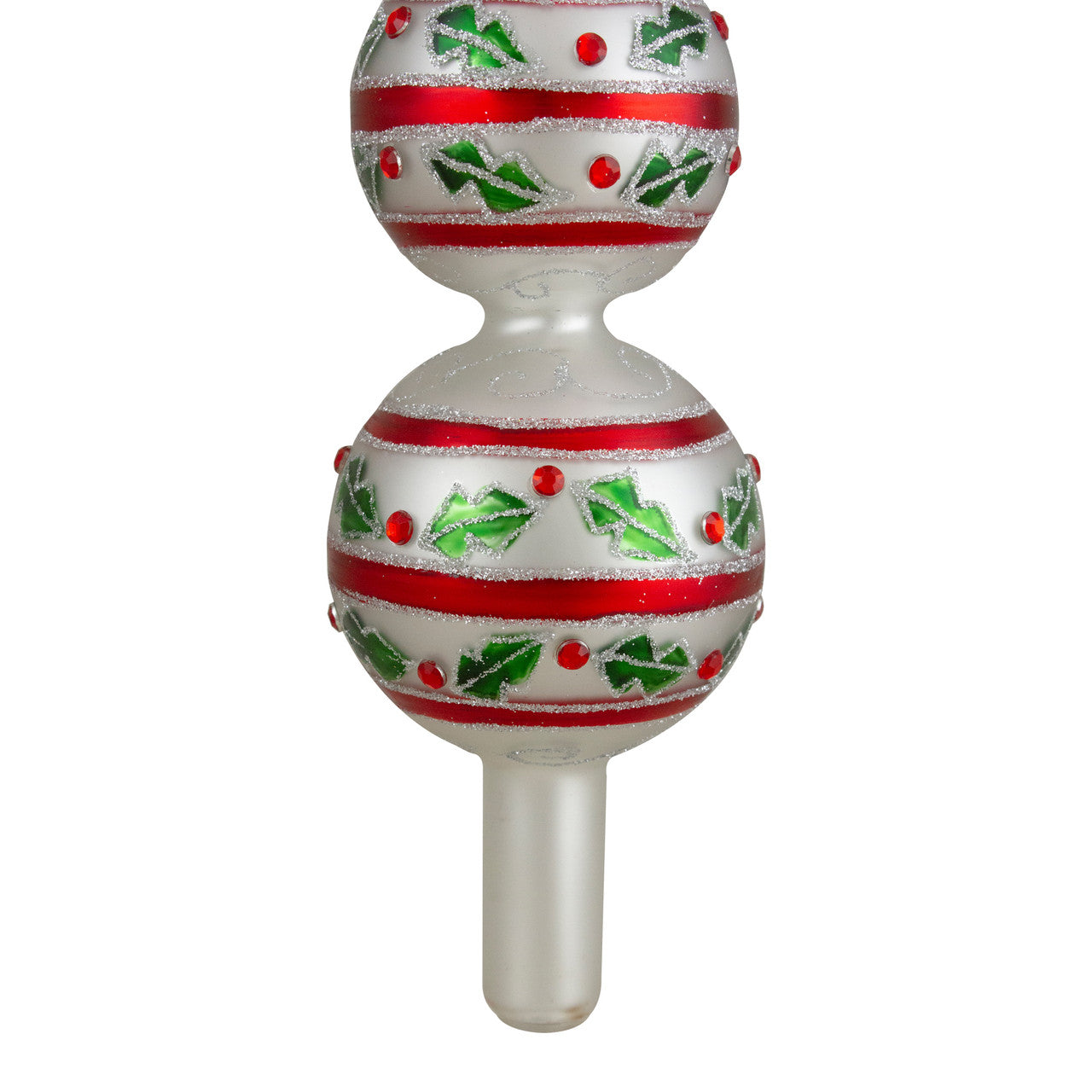 14.75" White, Red and Green Glass Finial Christmas Tree Topper