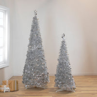 6' Silver Tinsel Pop-Up Artificial Christmas Tree, Unlit