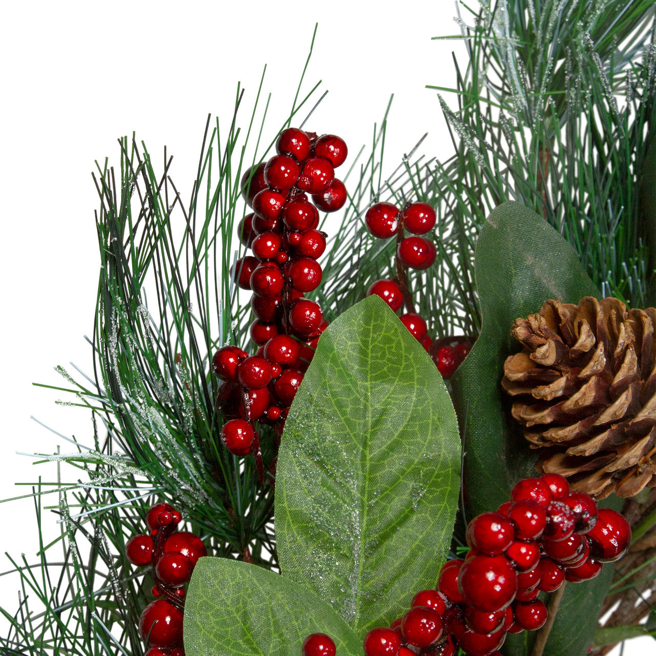 Leaves, Berry and Pine Needle Artificial Christmas Wreath - 24-Inch, Unlit