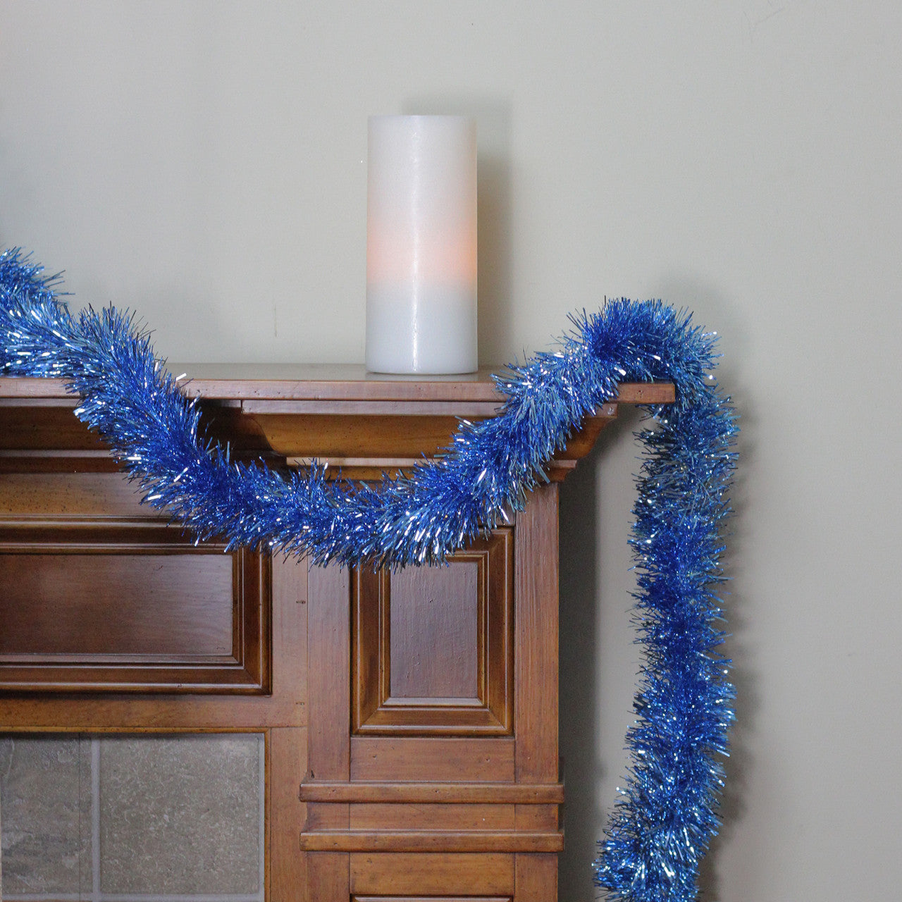 50' Traditional Shiny Sky Blue Foil Tinsel Garland - Unlit