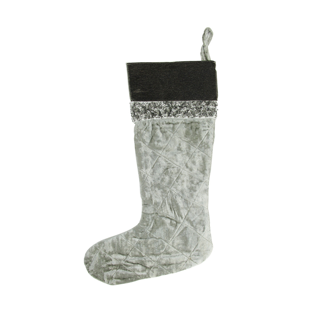 22" Gray and Black Quilted Embellished Christmas Stocking