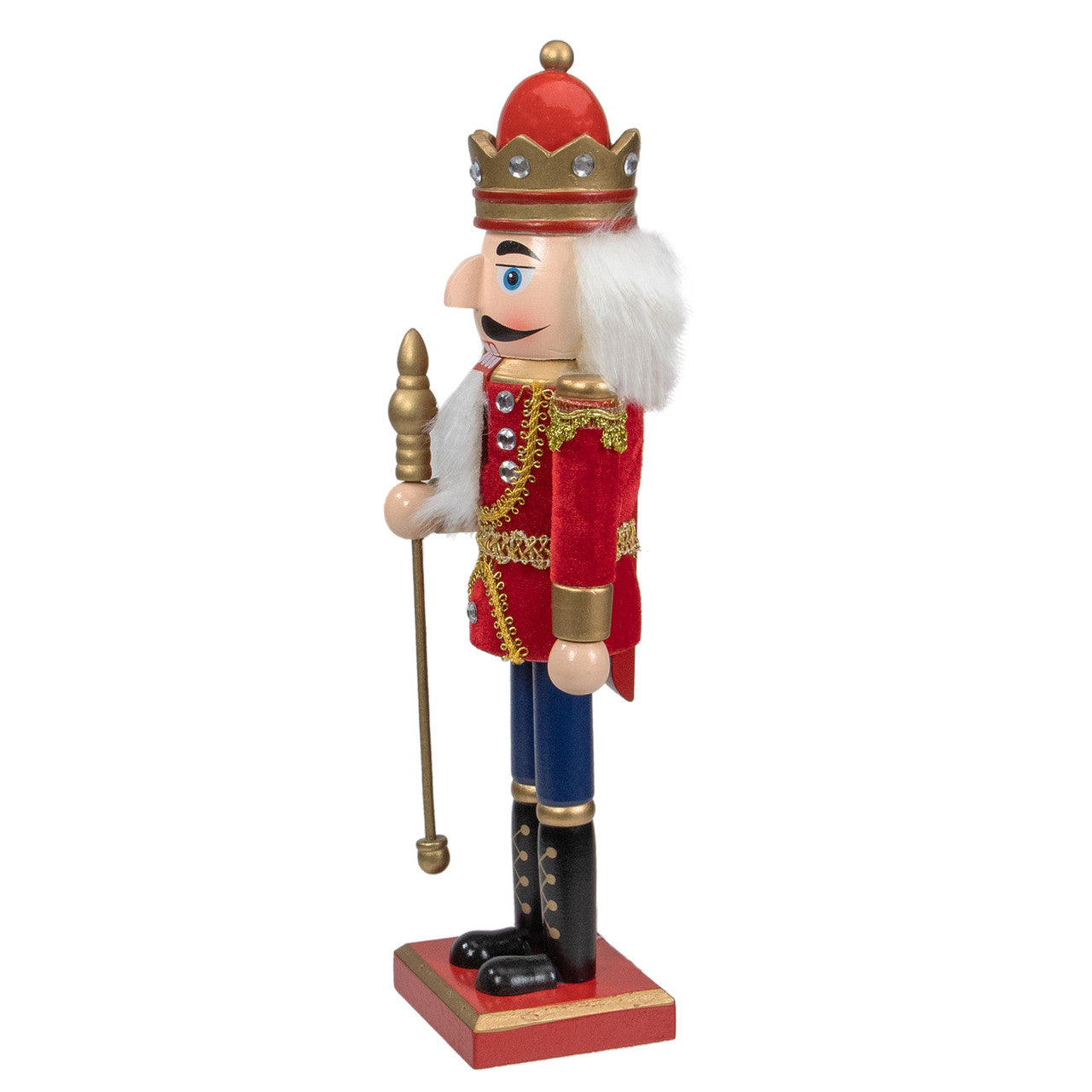 14" Red and Gold Traditional Christmas Nutcracker King with Scepter Tabletop Figurine