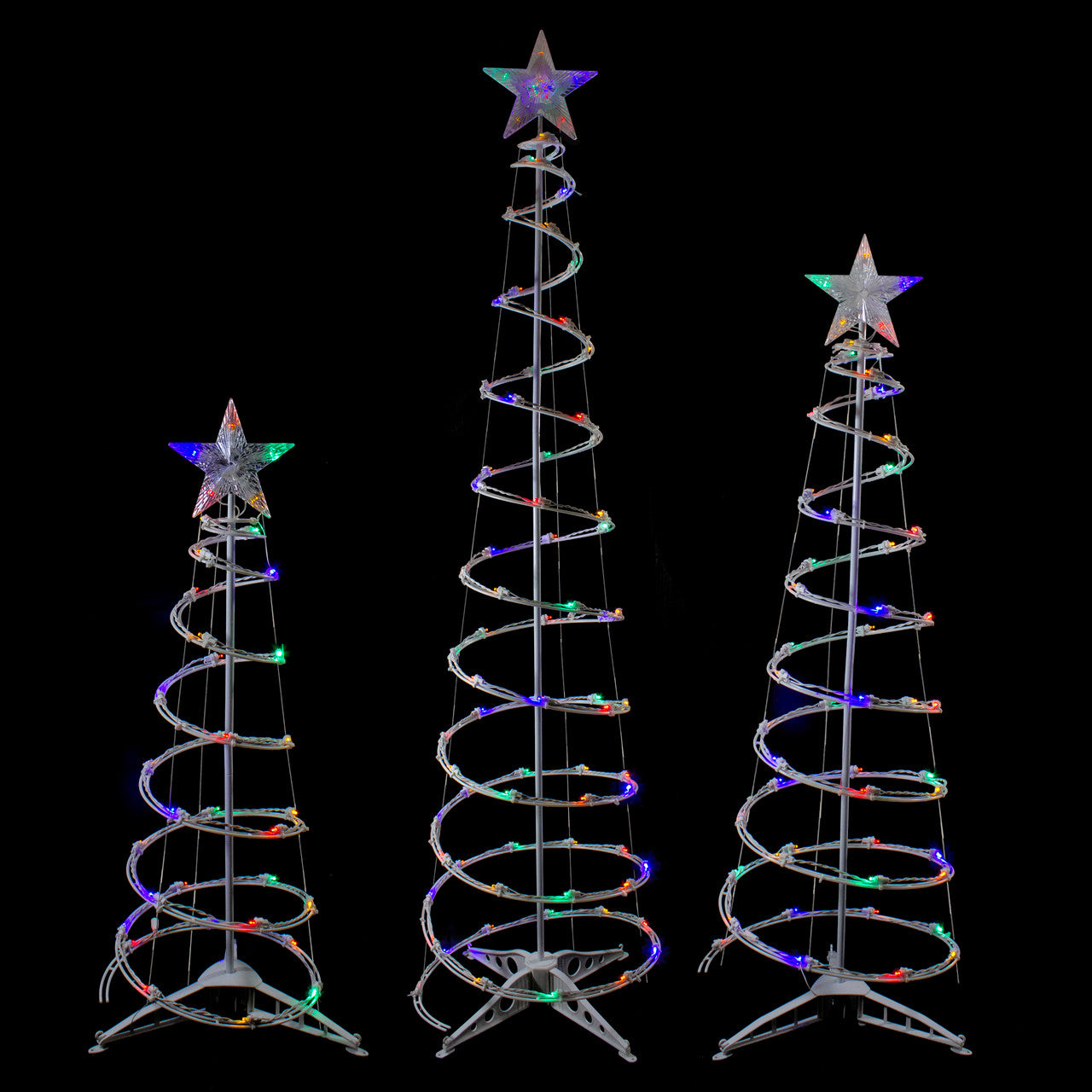 Set of 3 LED Lighted Multi-Color Outdoor Spiral Christmas Cone Trees 3', 4', and 6'