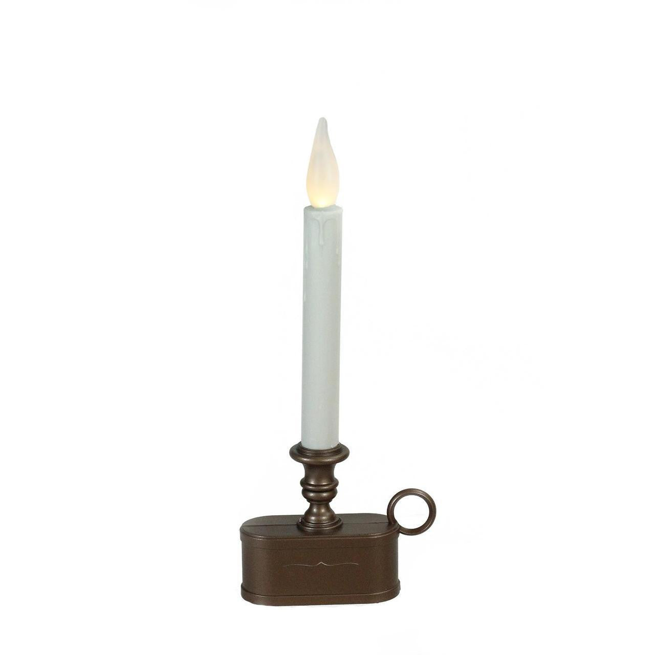 11" Battery Operated White and Bronze LED Christmas Candle Lamp with Toned Base