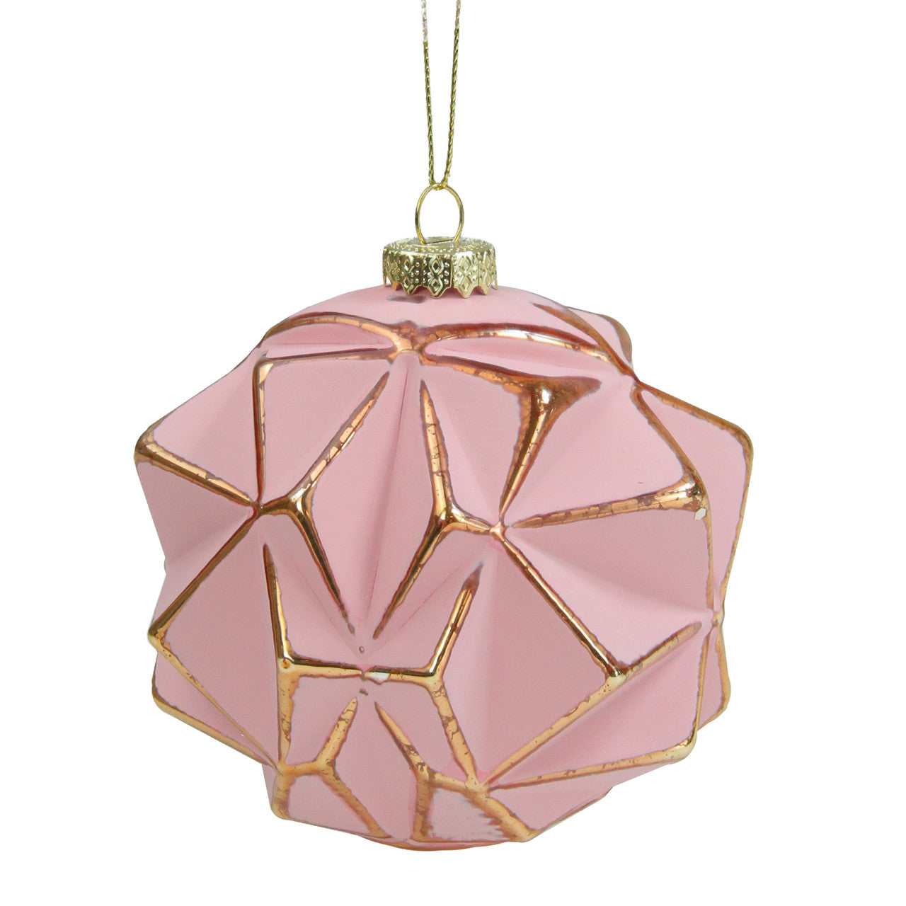 4" Pink and Gold Round 3D Geometric Glass Christmas Ornament