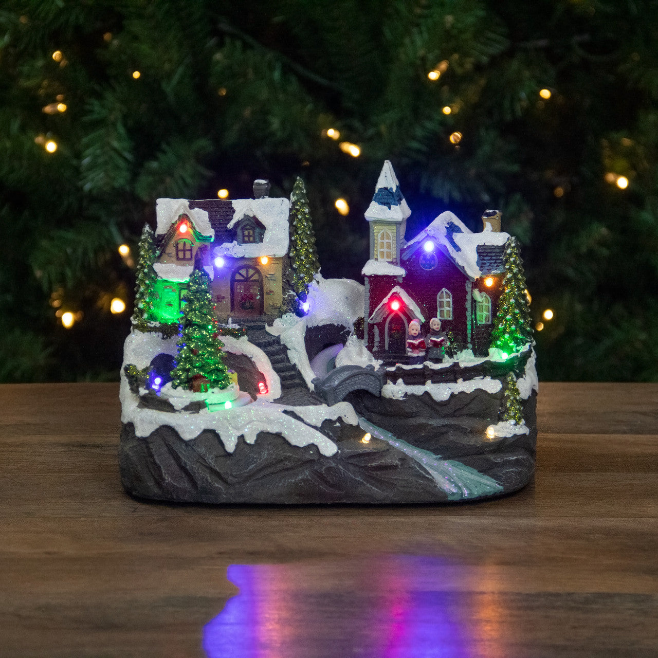 9" Lighted and Animated Christmas Village Scene with a Moving Christmas Tree