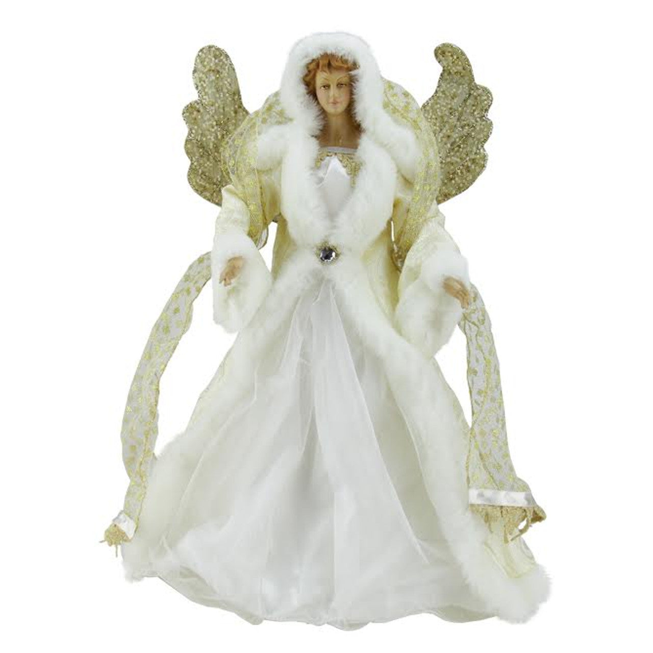 18" White and Gold Angel Christmas Tree Topper - Unlit