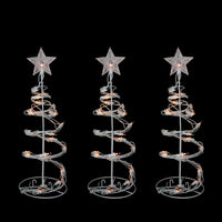 Set of 3 White Clear Lighted Spiral Cone Walkway Christmas Trees Outdoor Decor 18