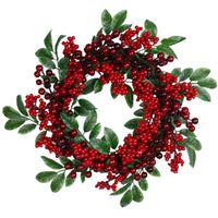 Thumbnail for Red Berries and Two-Tone Green Leaves Artificial Christmas Wreath - 18-Inch, Unlit