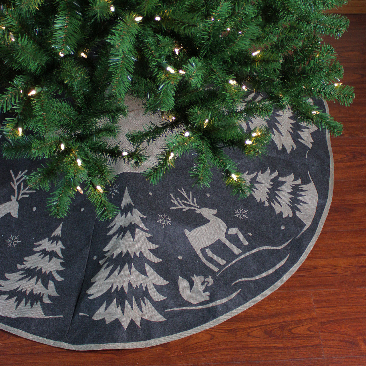 56" Gray and Black Reindeer in Forest Christmas Tree Skirt