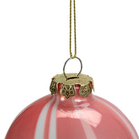 Pink and White Marbled Glass Ball Christmas Ornament 3