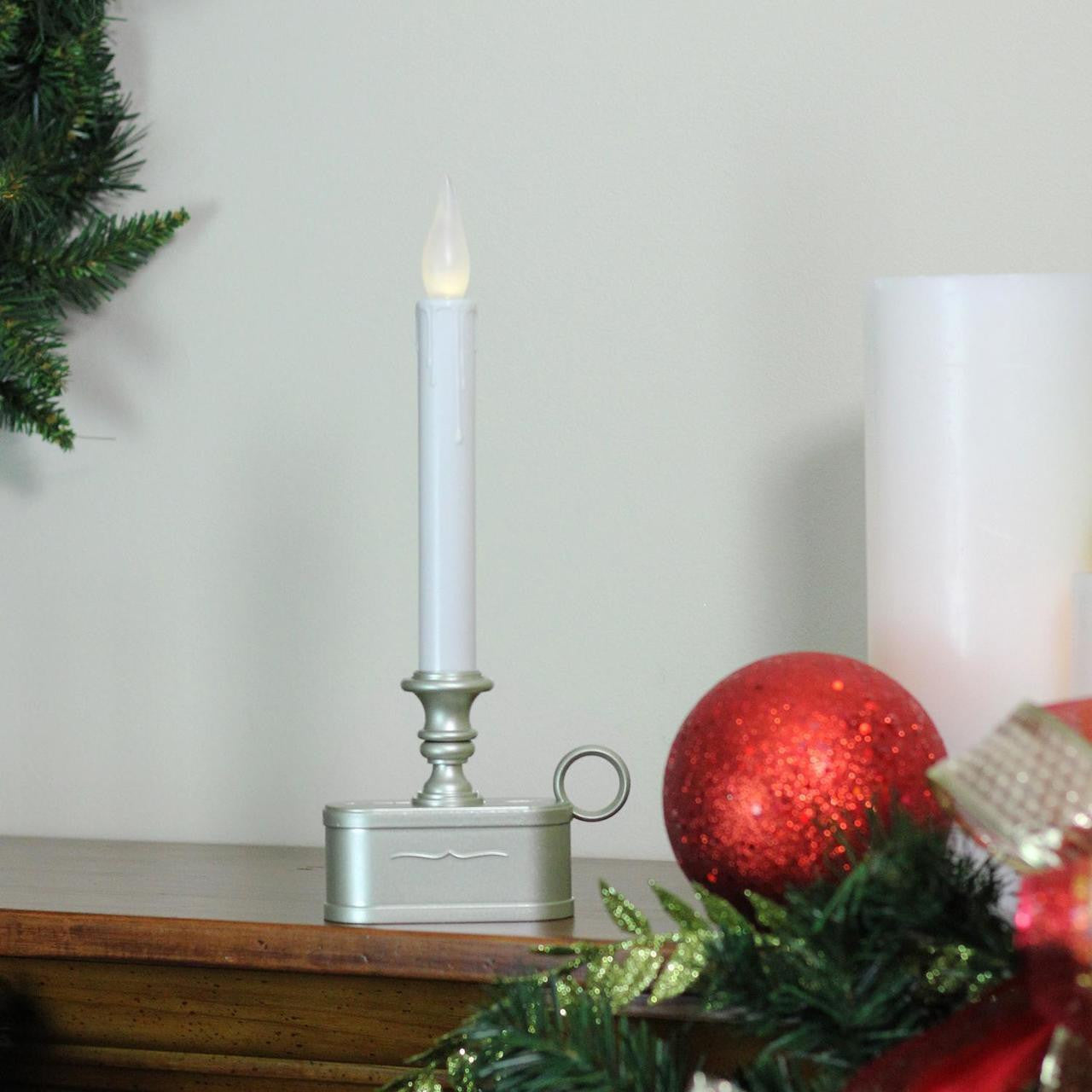 11" Pre-Lit Silver and Gray LED Christmas Candle Lamp with Toned Base