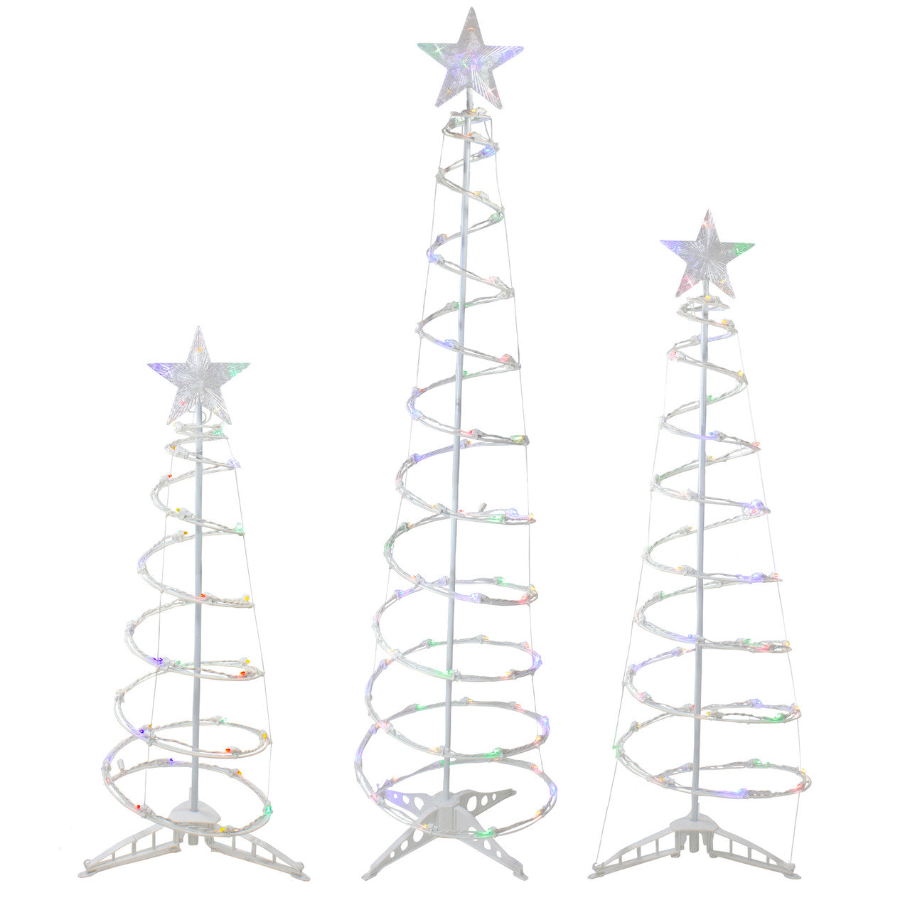 Set of 3 LED Lighted Multi-Color Outdoor Spiral Christmas Cone Trees 3', 4', and 6'